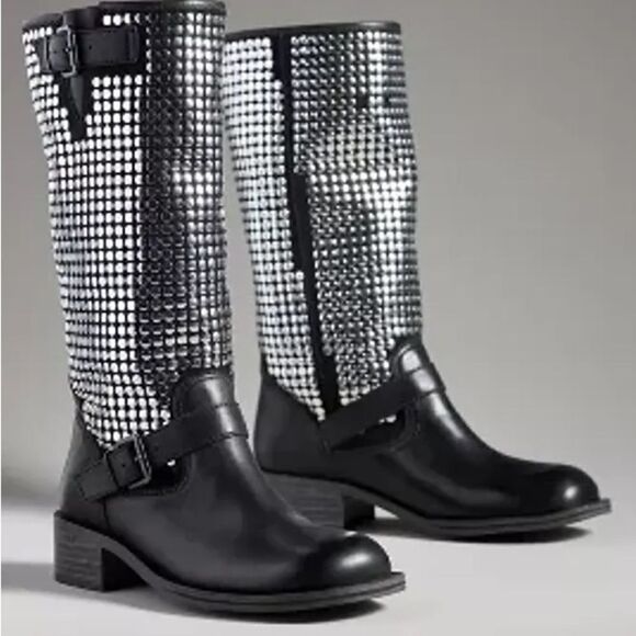 ANTHROPOLOGIE Vicenza Studded Moto Boots/ size 8 - Picture 1 of 10